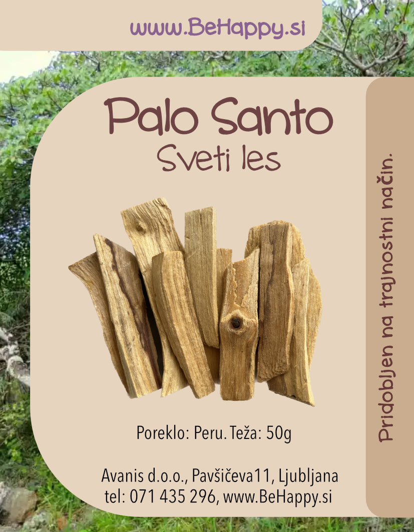 Palo santo, sveti les, lesene dišeče palčke na etiketi, čistijo auro ali prostor. Sveti les je posebno posvečeno, blagodejno zdravilno in naravno kadilo za čiščenje in razstrupljanje, meditacijo, duhovno vadbo, jogo, osebno rast, alternativno zdravljenje, ezoteriko, meditacijo, zdravilni duhovni obredi, čiščenje kristalov, duhovni blagoslov